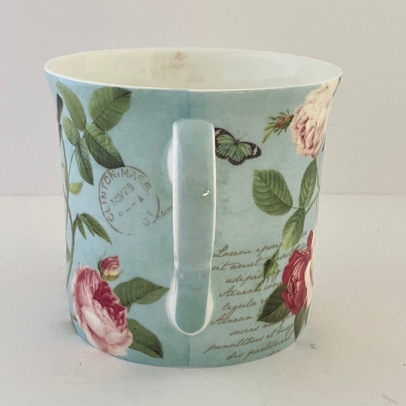 Blue Bird perched on Floral Roses Coffee/Tea Mug, Fine Bone Tea Cup - Picture 6 of 12